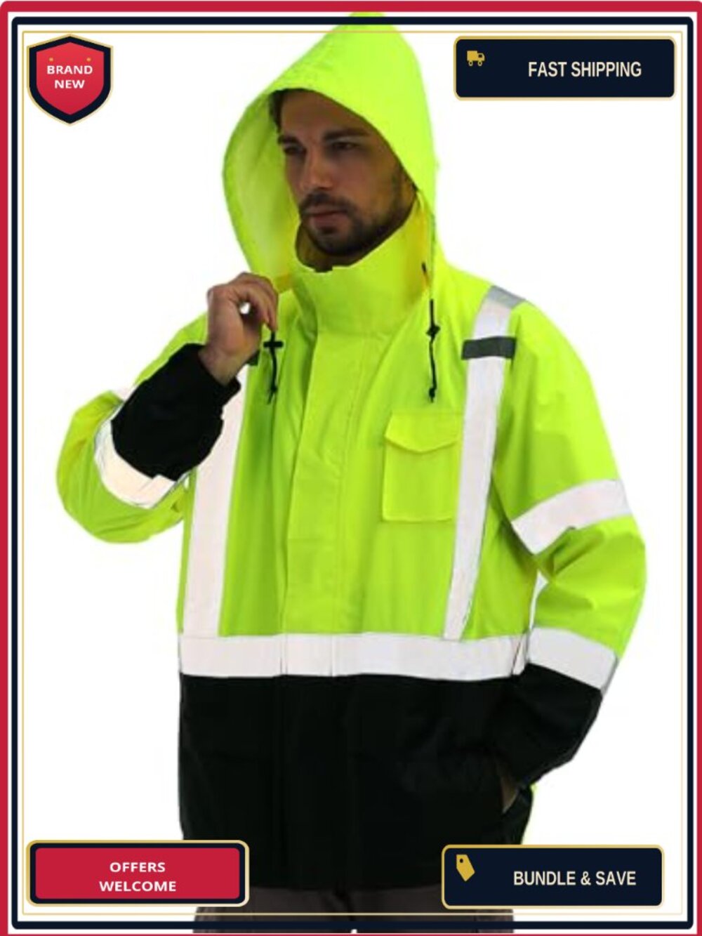 Hi Vis Rain Jacket Men Waterproof Oxford Polyester with PU Reflective Safety